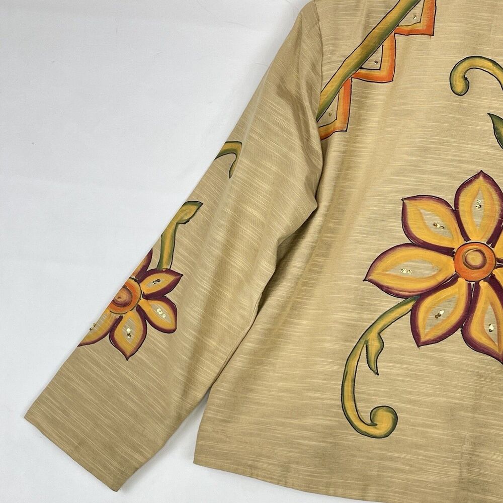 Vintage Alex Kim Women’s Size LP Jacket Yellow Floral Sequined Buttons Closure - Picture 12 of 16